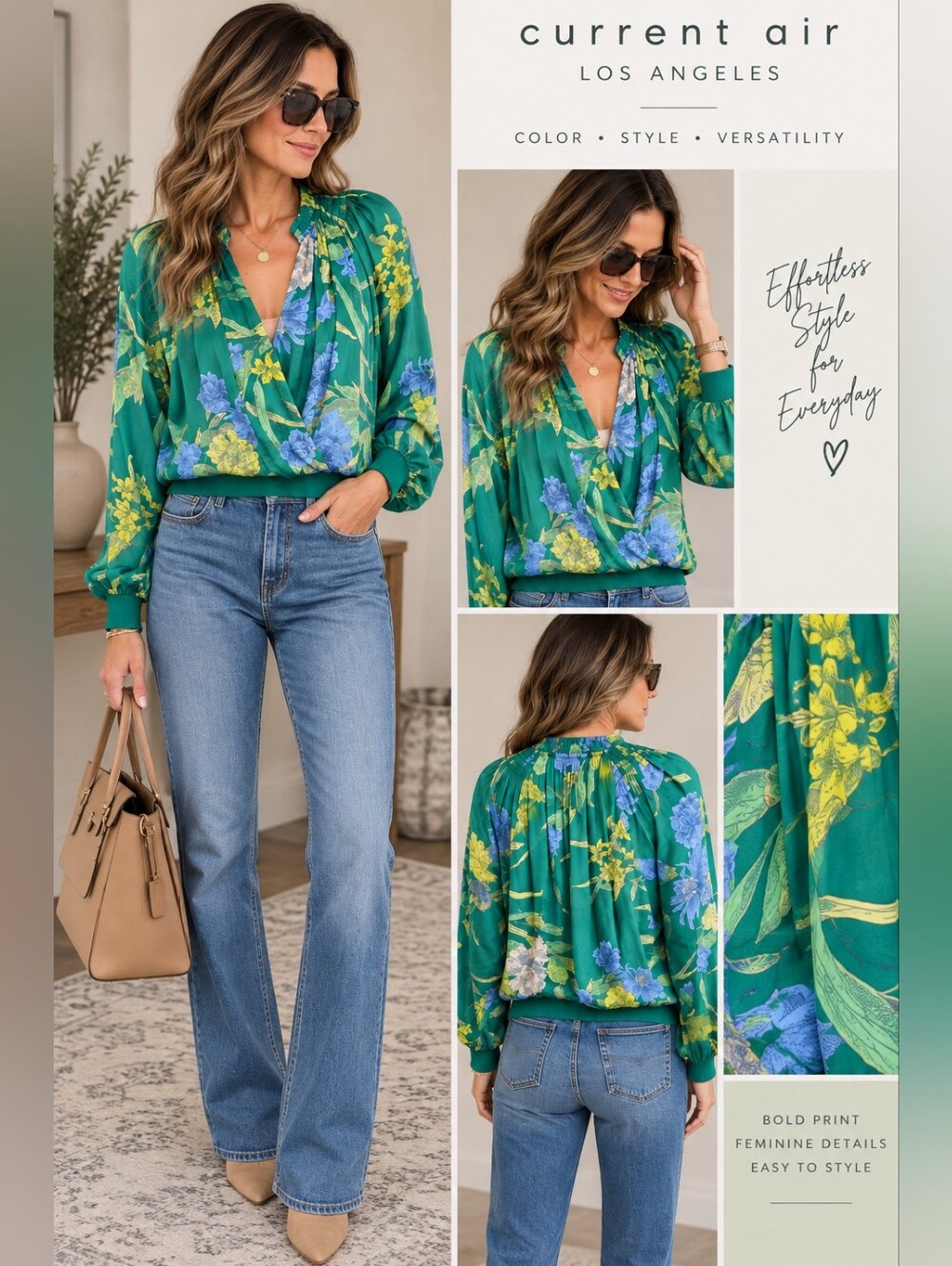 Current Air Los Angeles Floral Botanical Print Blouse S